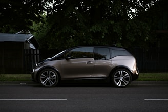 a silver car parked on a street