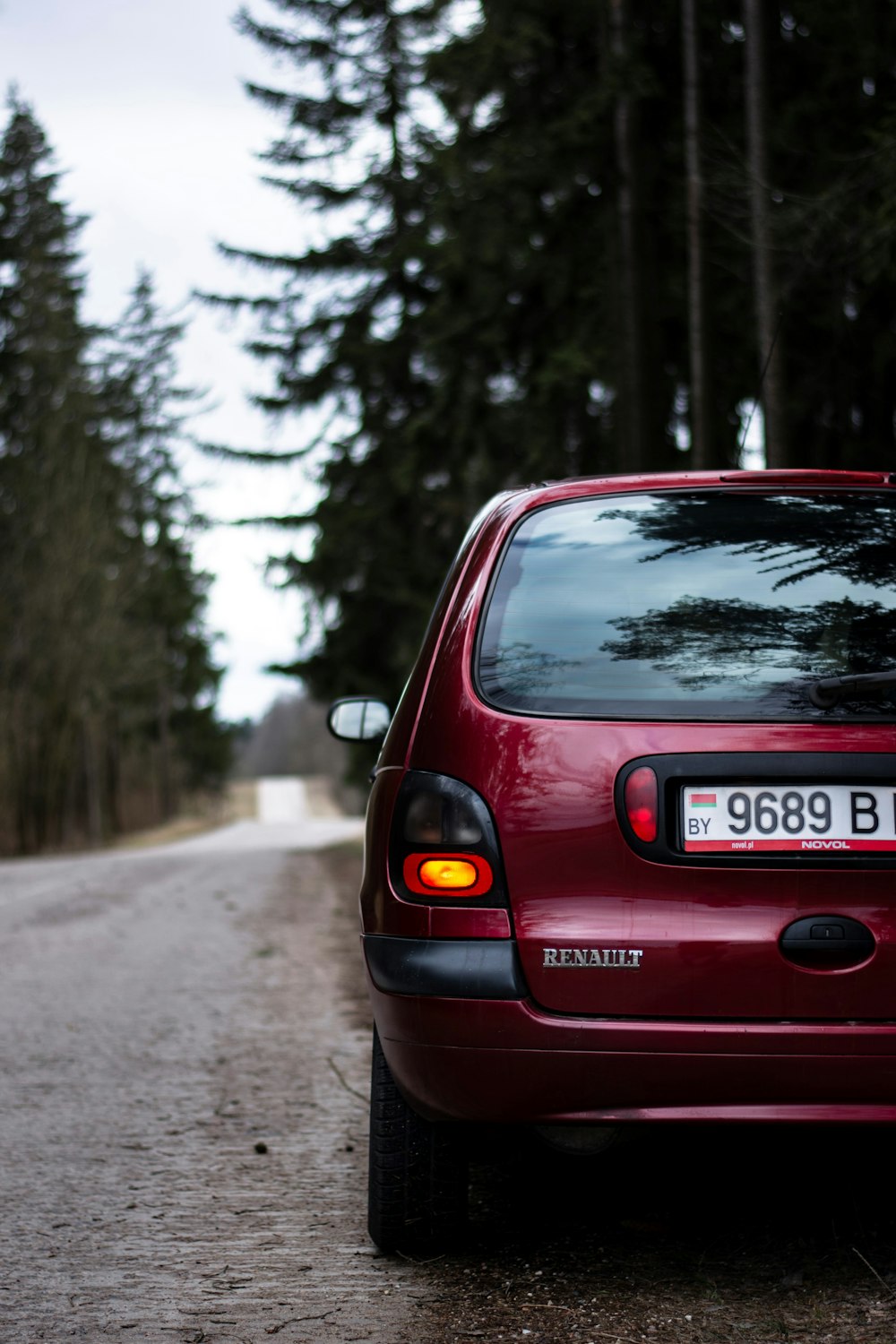 a red car on a road