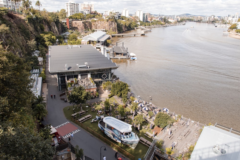 a high angle view of a river