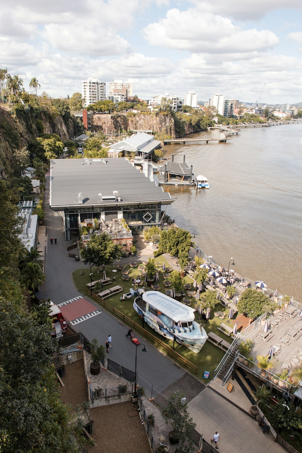 a building next to a body of water