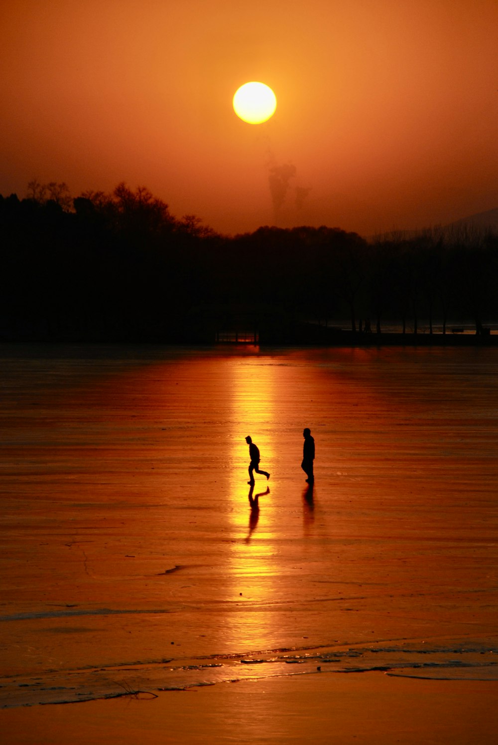 a couple people standing on a beach