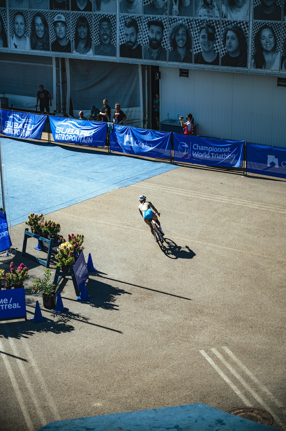 a person riding a bike on a track