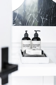 a couple of bottles on a shelf