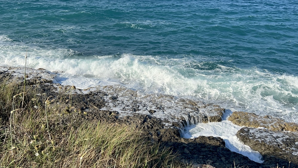 waves crashing on rocks