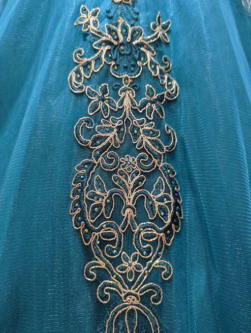 Elegant pastel-toned embroidered floral pattern highlighting intricate handwork