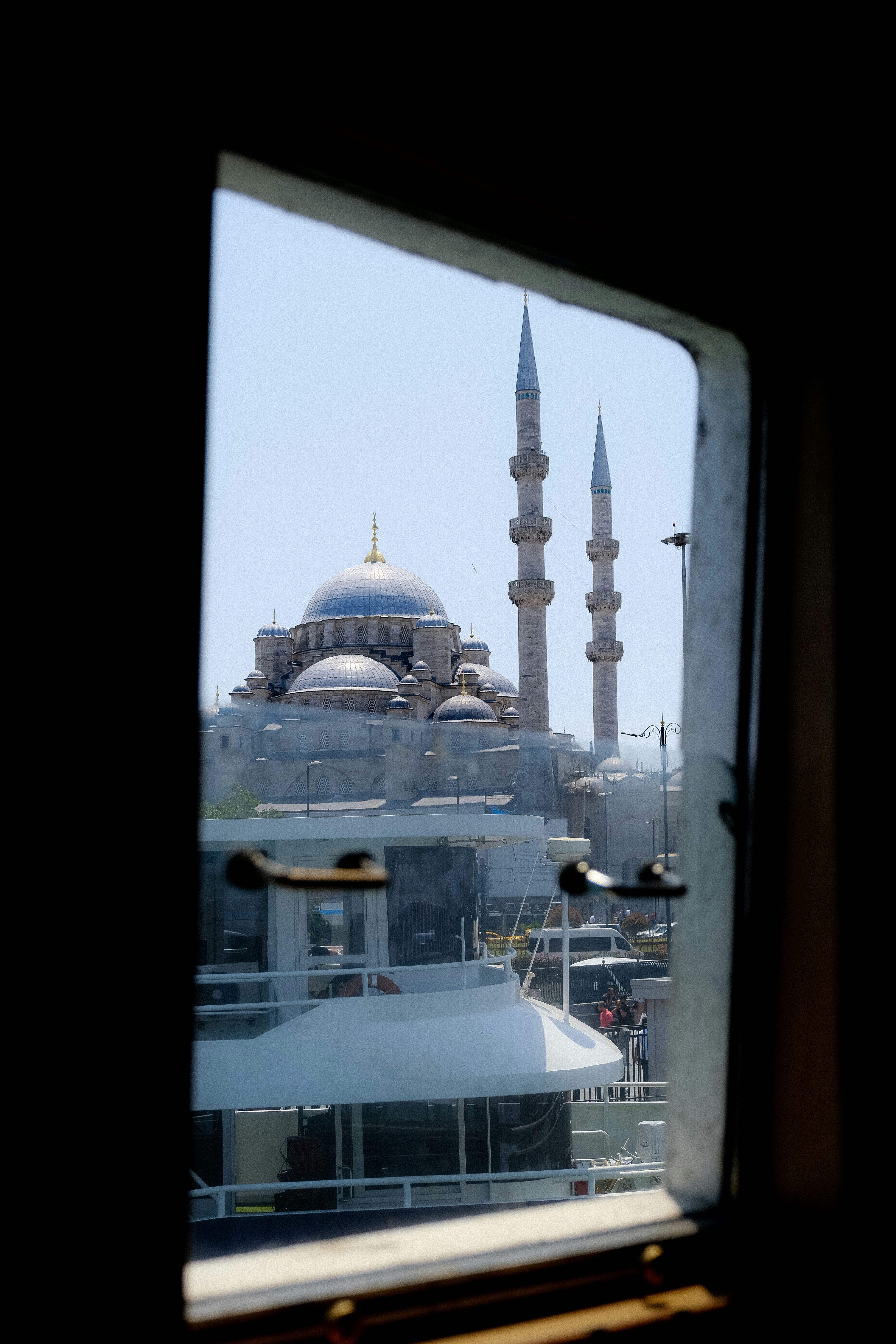 a view of a domed building from a window