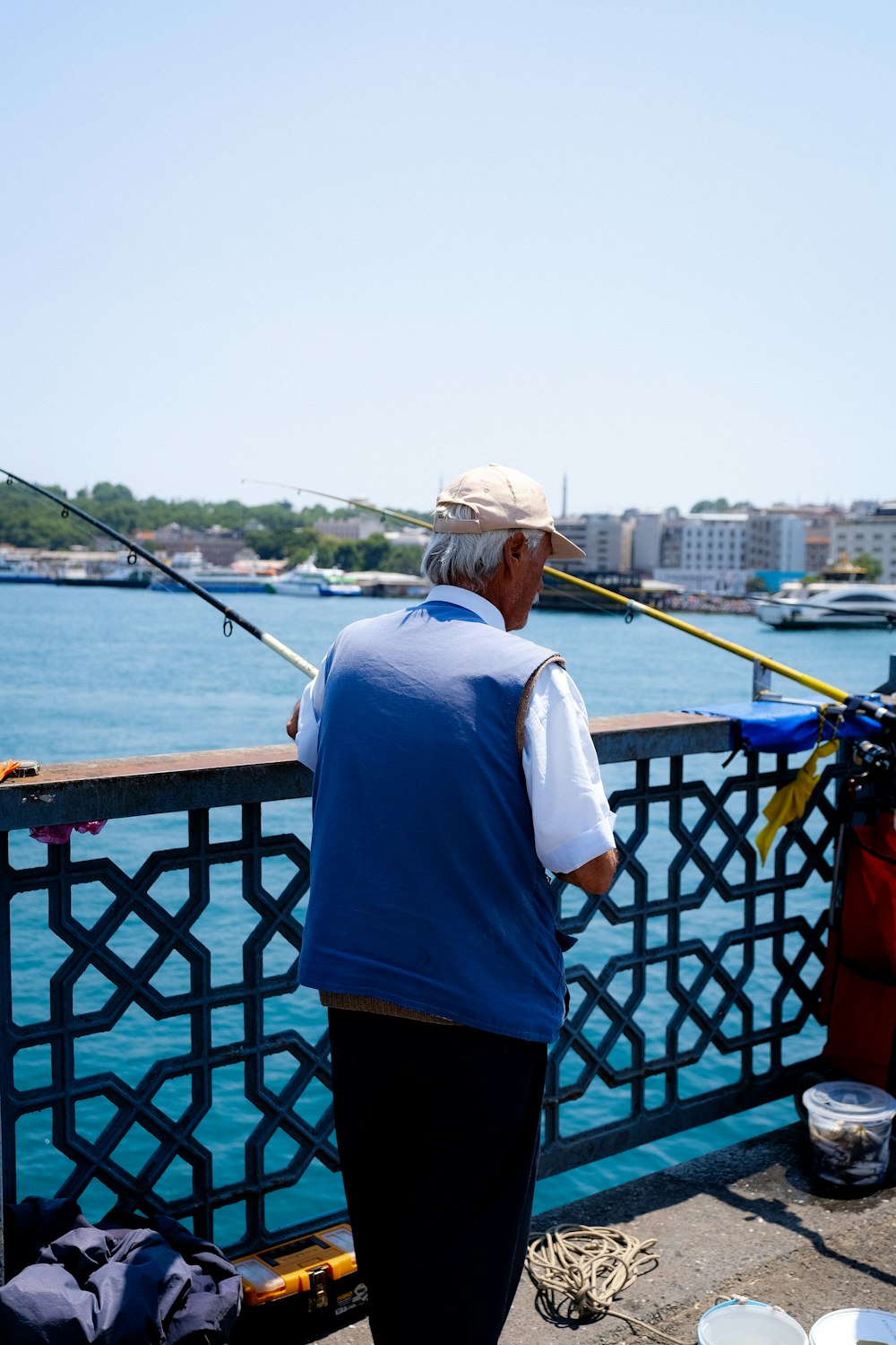 a person fishing on a boat