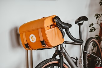 a bicycle with a bag on the back