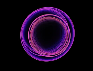 A vibrant branding project featuring bold pink and blue elements on a black background.