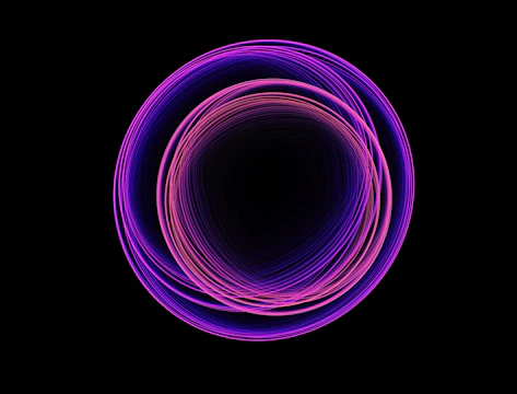 A vibrant branding project featuring bold pink and blue elements on a black background.