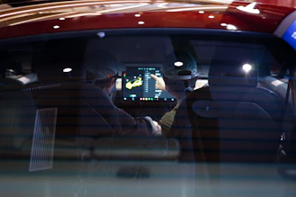 a couple of people in a car