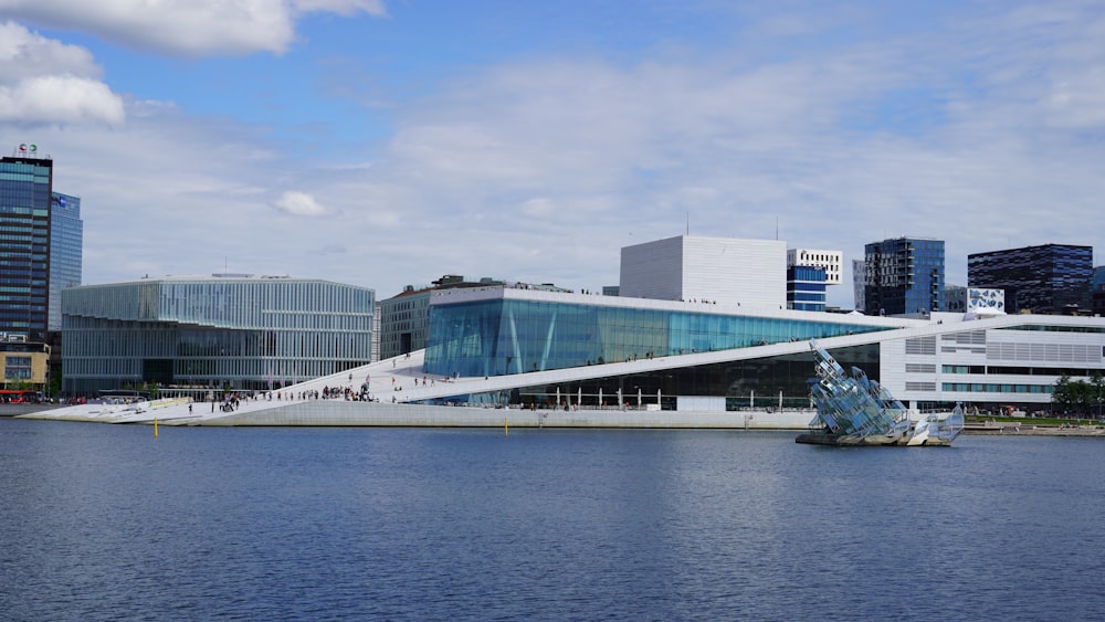 a building next to a body of water