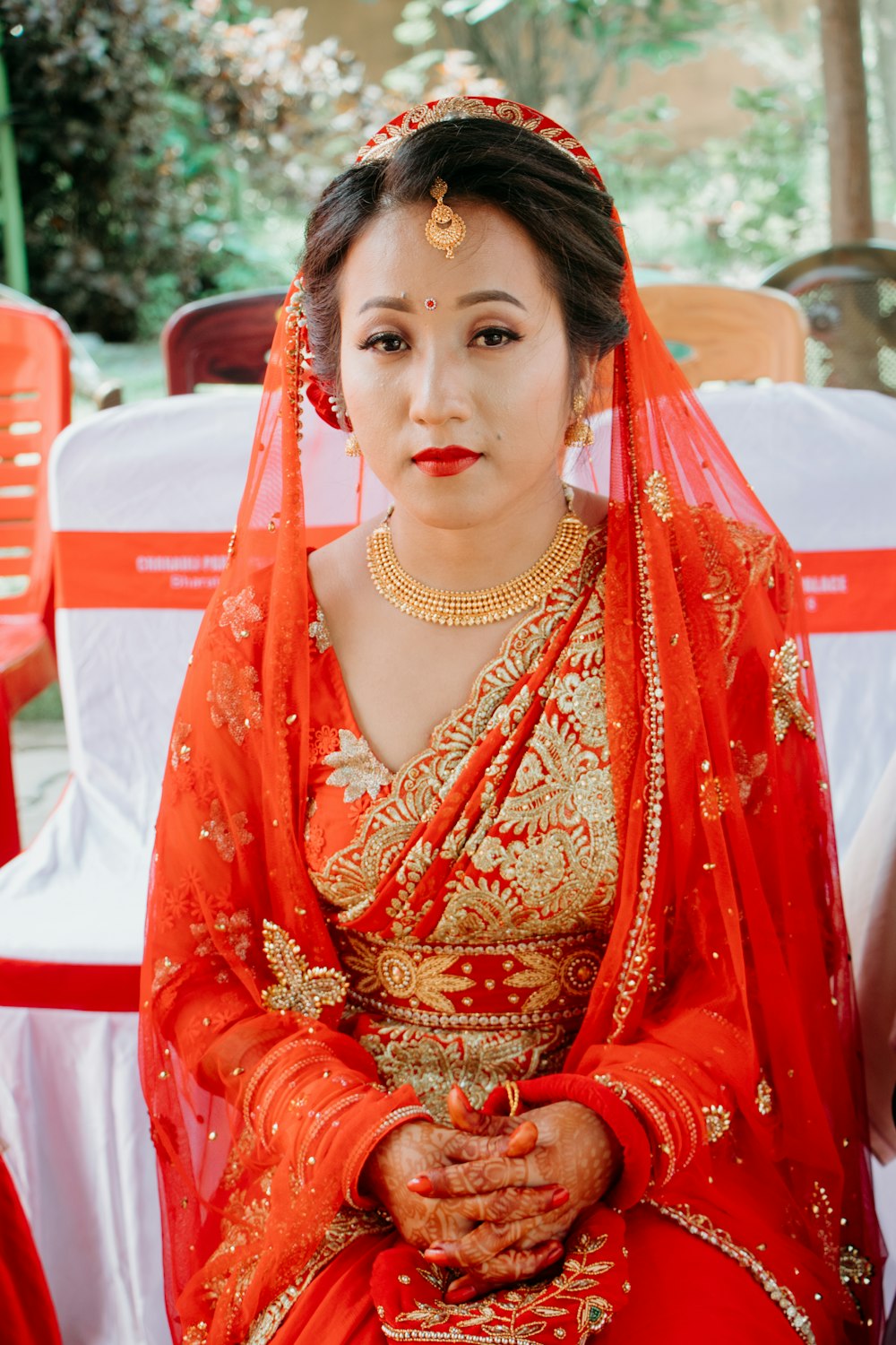 a person in a red dress