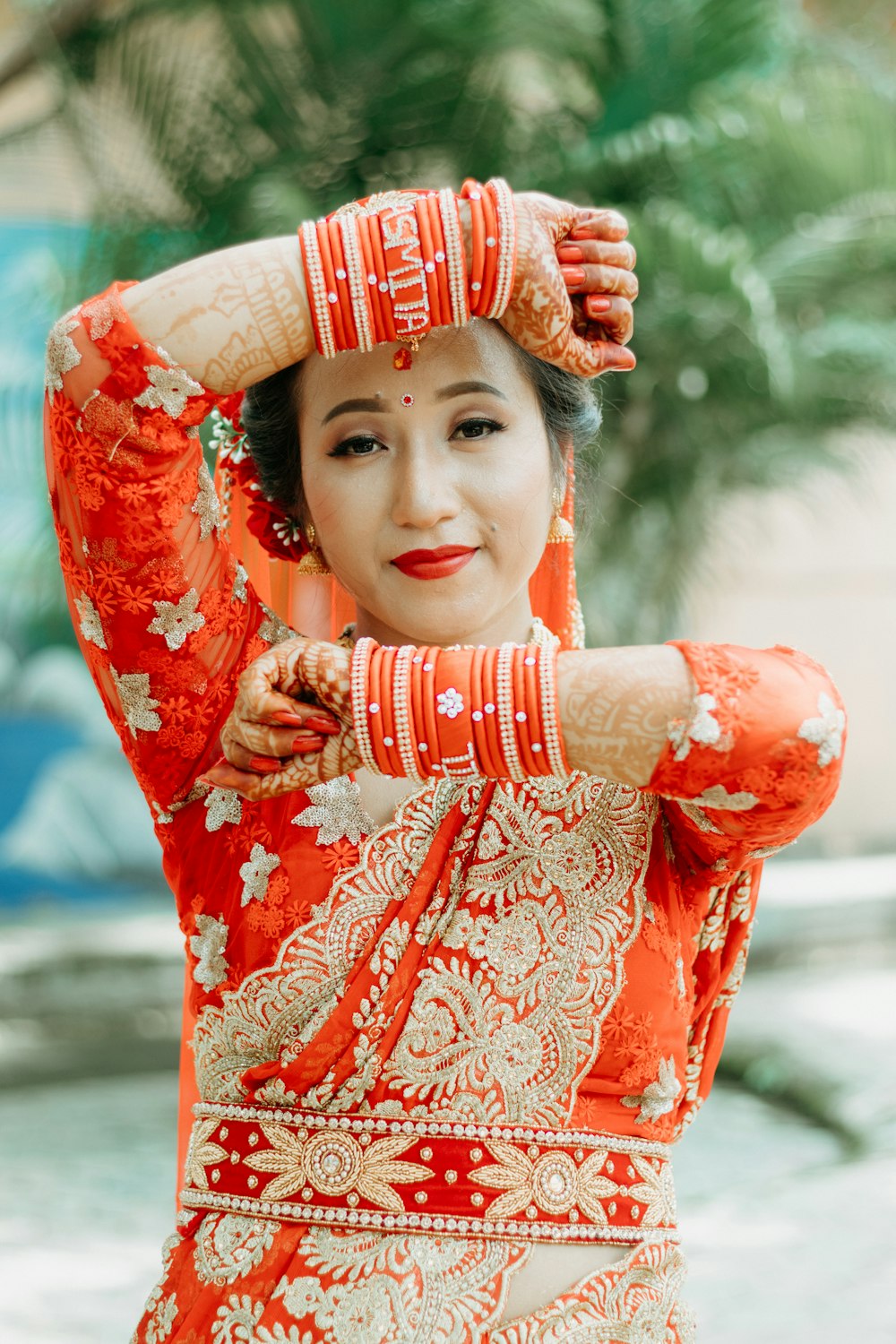 a person in a red dress