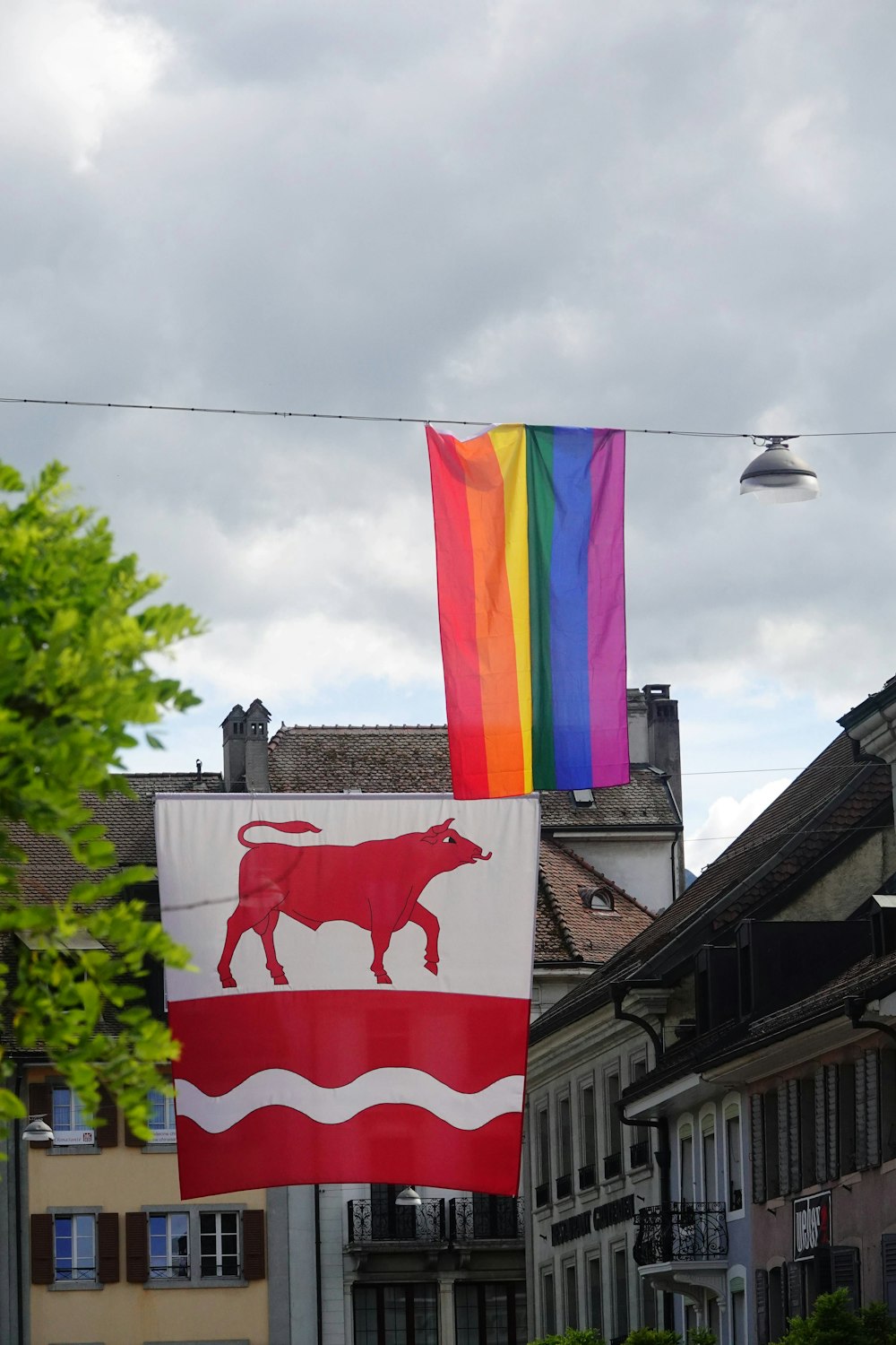 a flag flying in the air