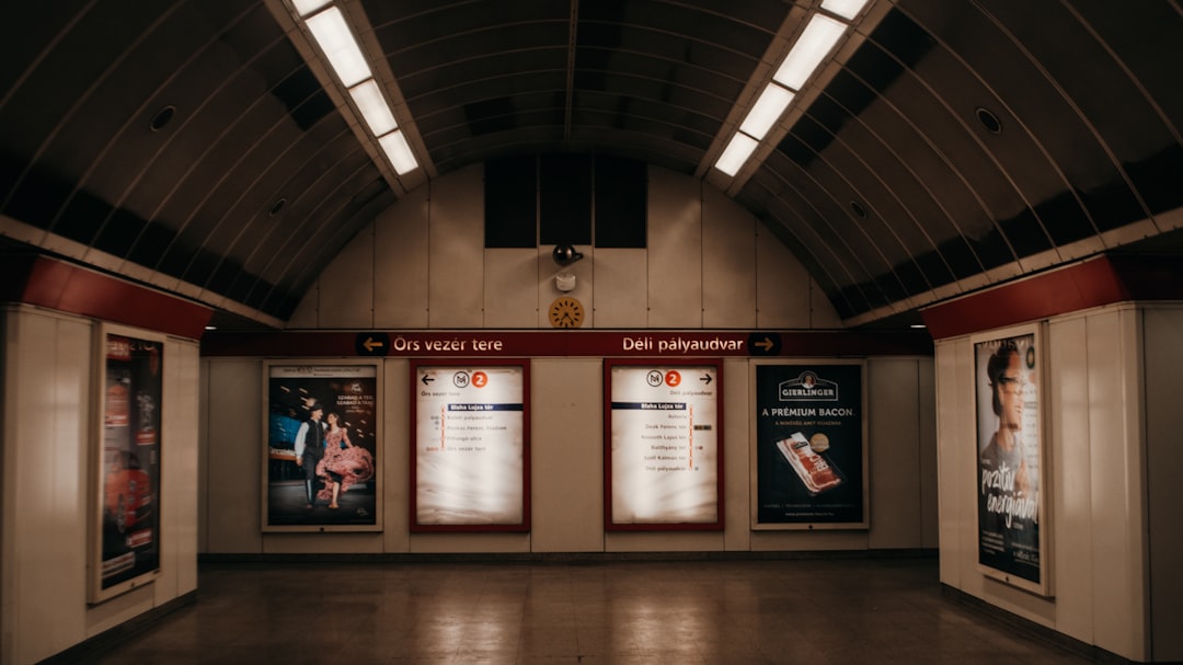 a large room with posters on the wall,