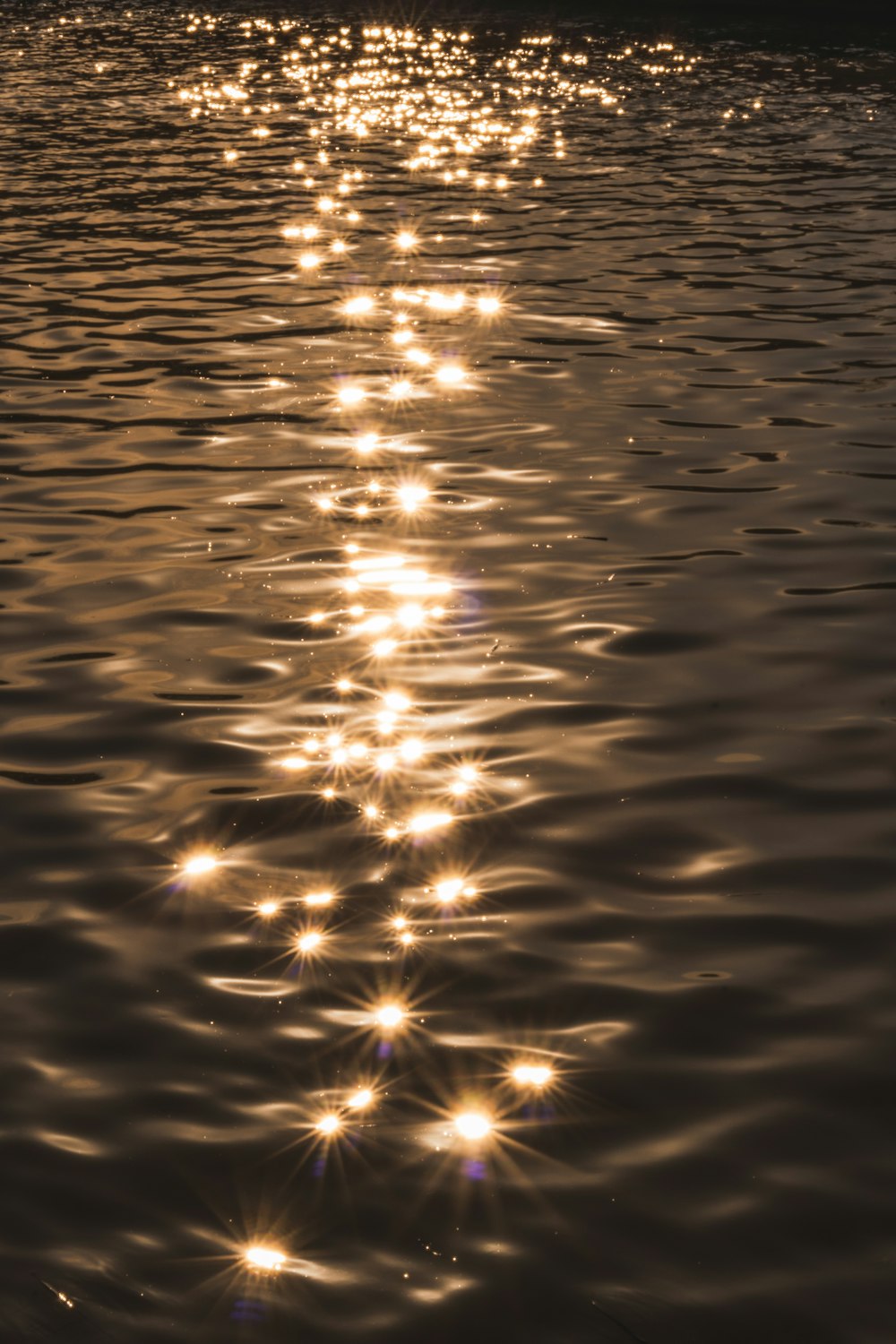 a body of water with lights reflecting on it