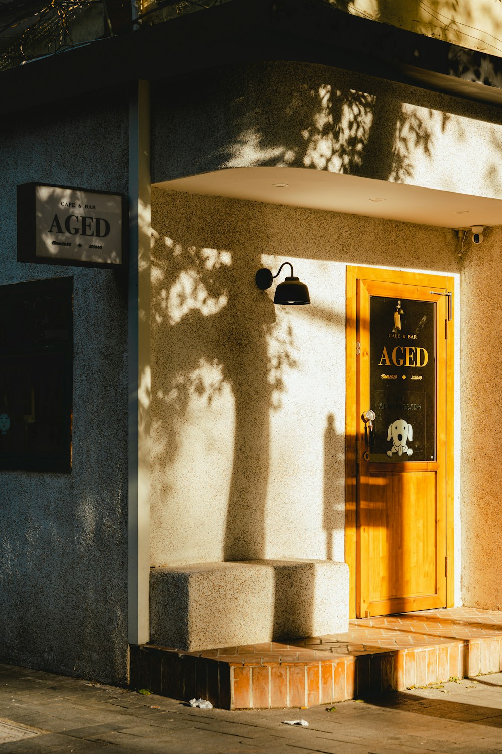 a building with a sign on the door