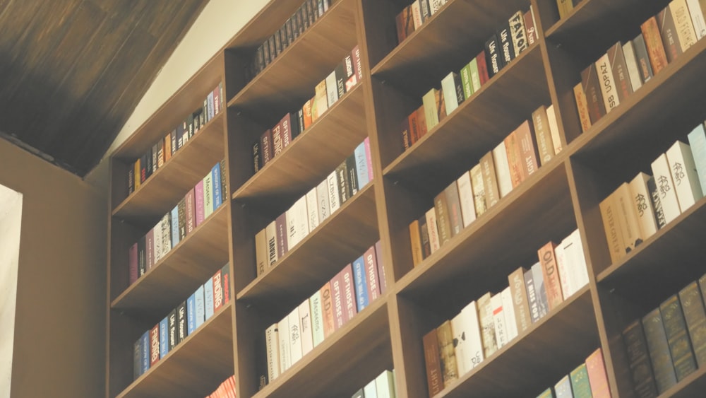 a bookshelf full of books