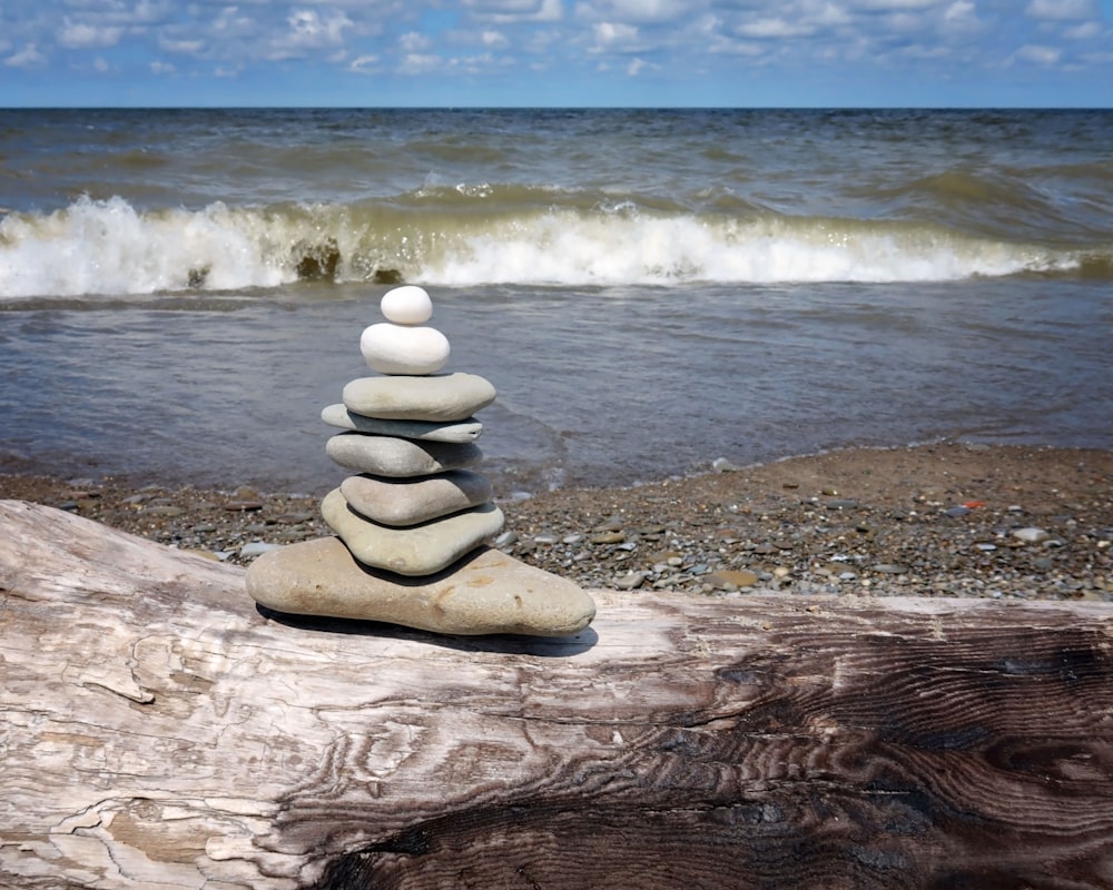 a stack of rocks on a beach