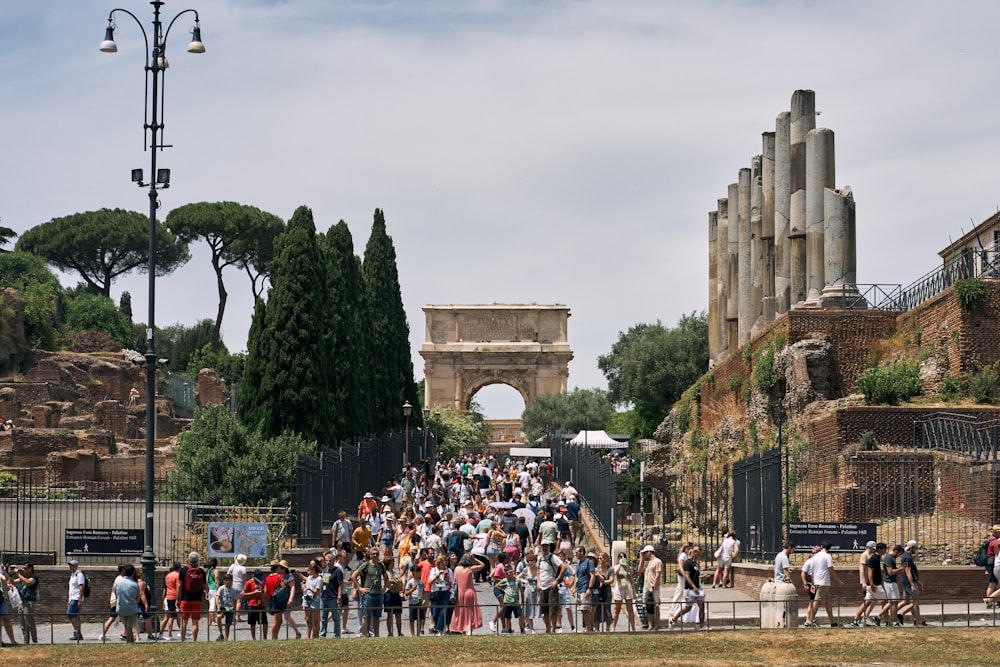 a group of people outside