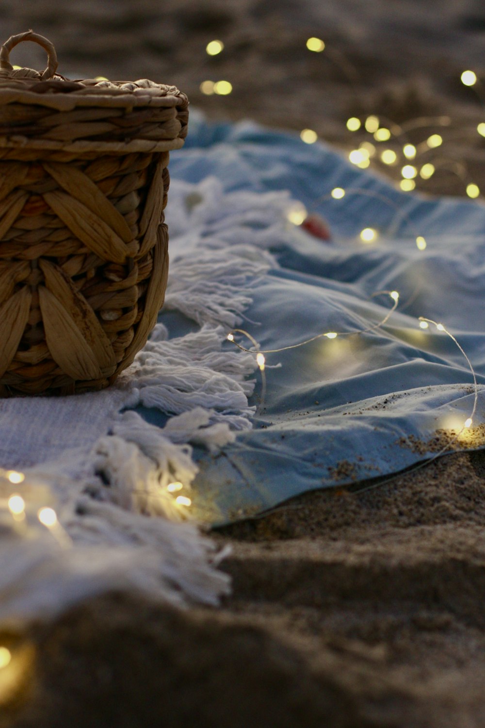 a basket with lights on it