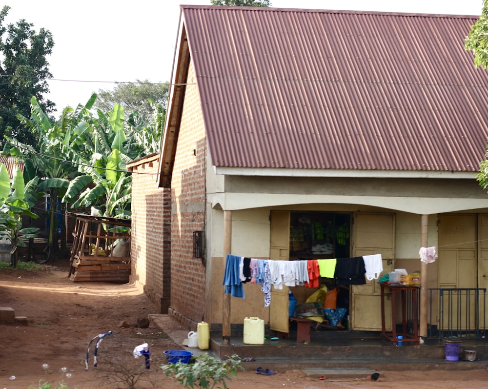 a house with clothes outside