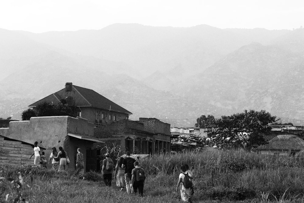 a group of people outside of a building