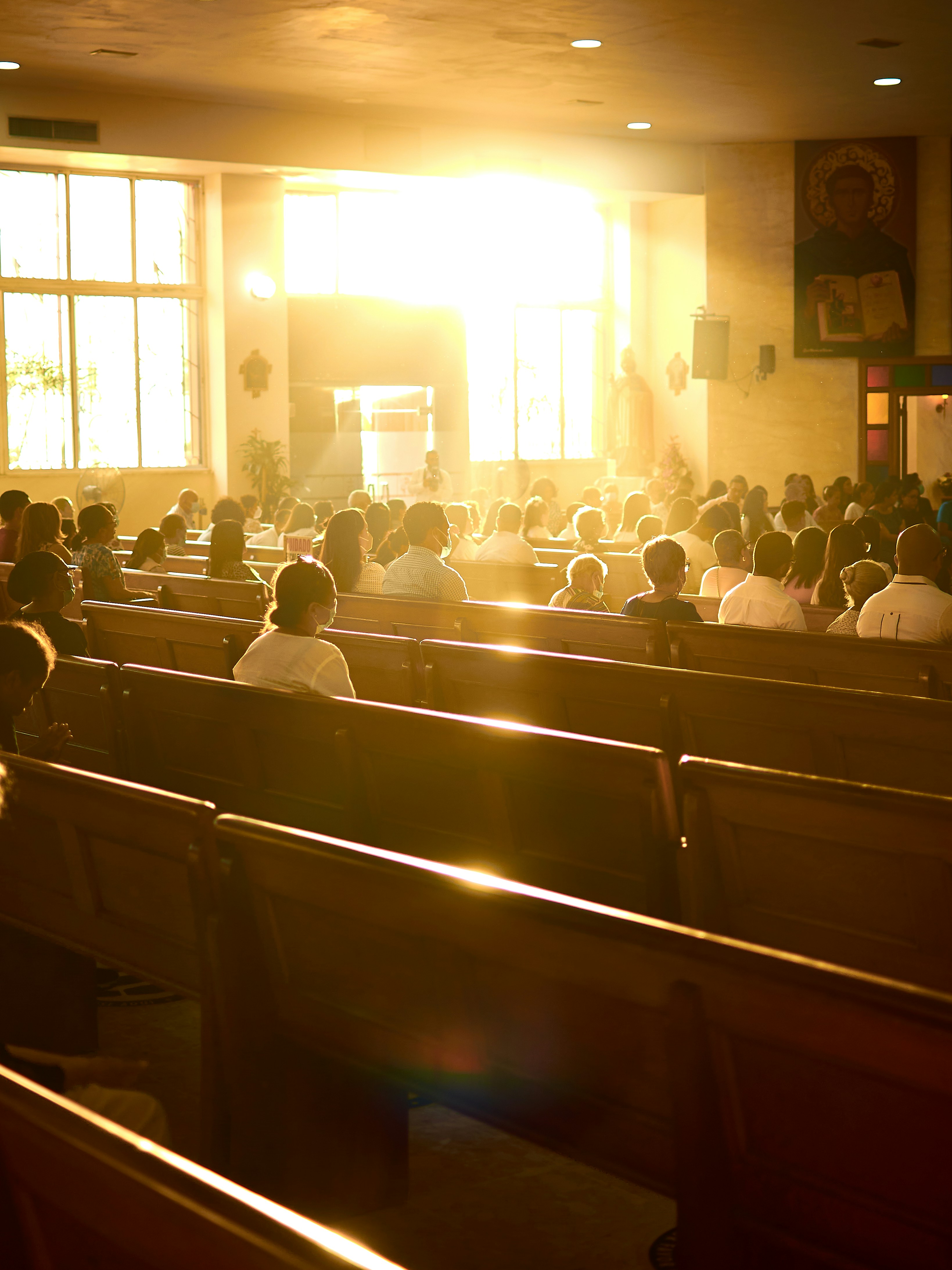 a group of people sitting in a room