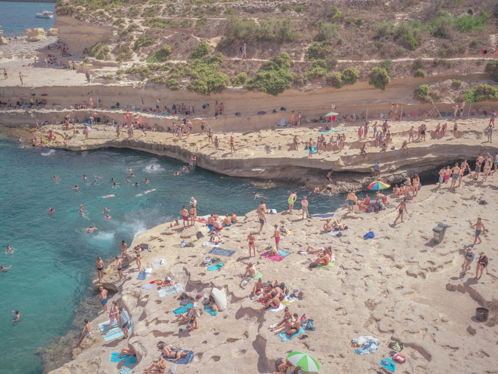 a crowded beach with people