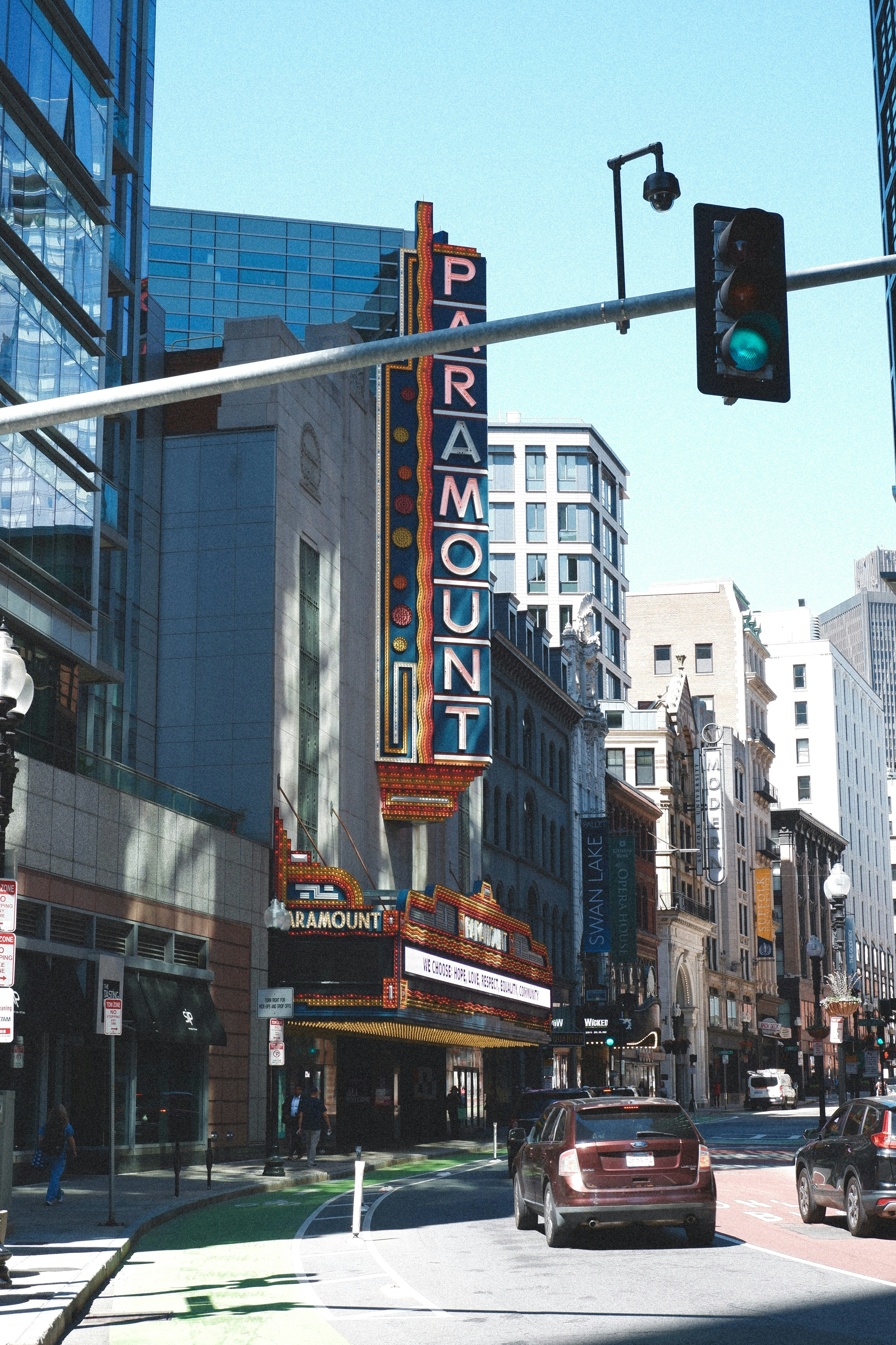 a street light in a city