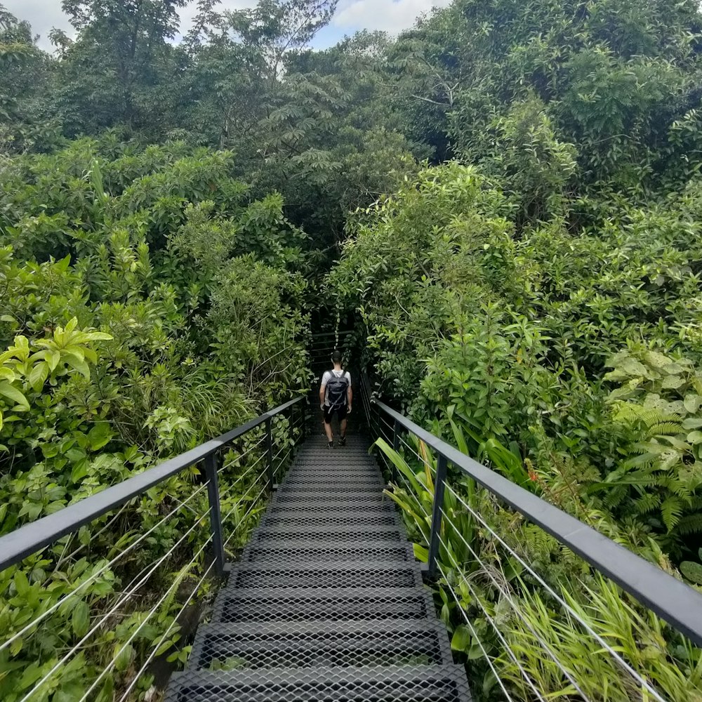 a person walking on a bridge