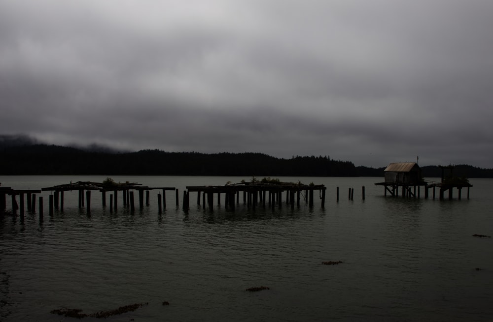 a dock in a lake