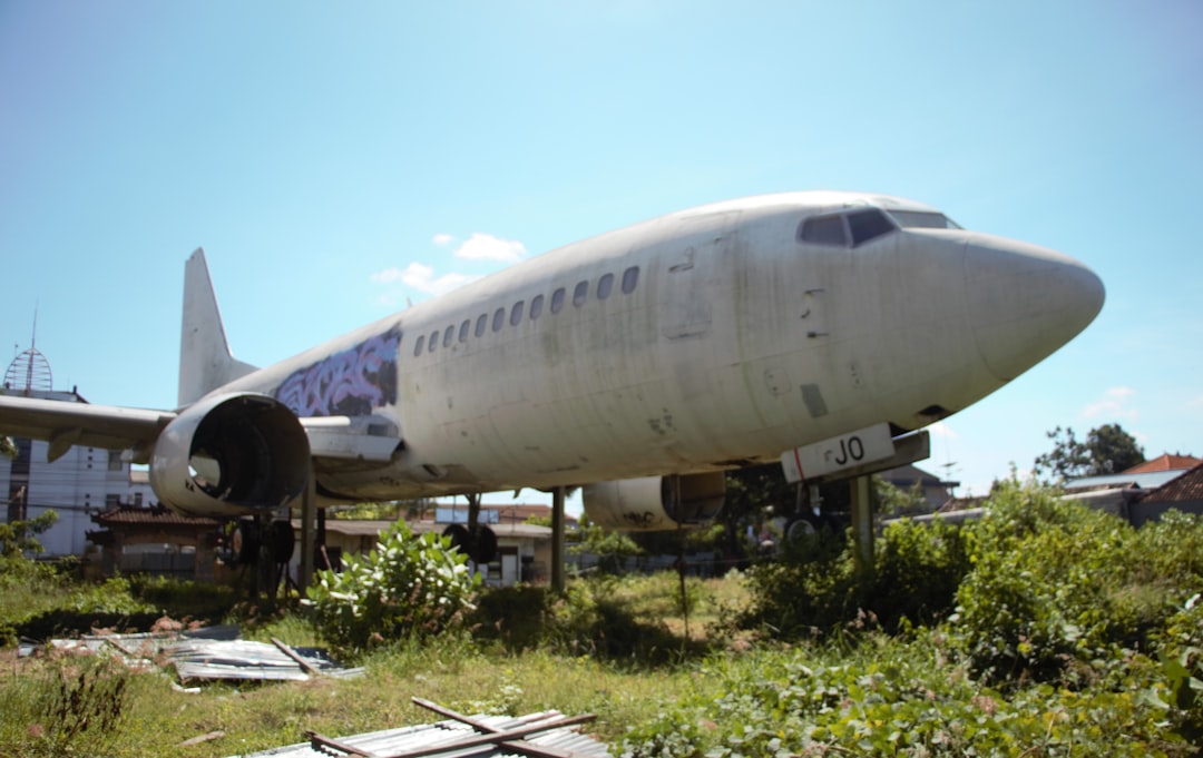 a large white airplane, This was the first abandoned plane we saw in Bali. The story goes that this plane was to be converted to either a restaurant or a private residence.<p></figure>The owner became bankrupt and the plans didn