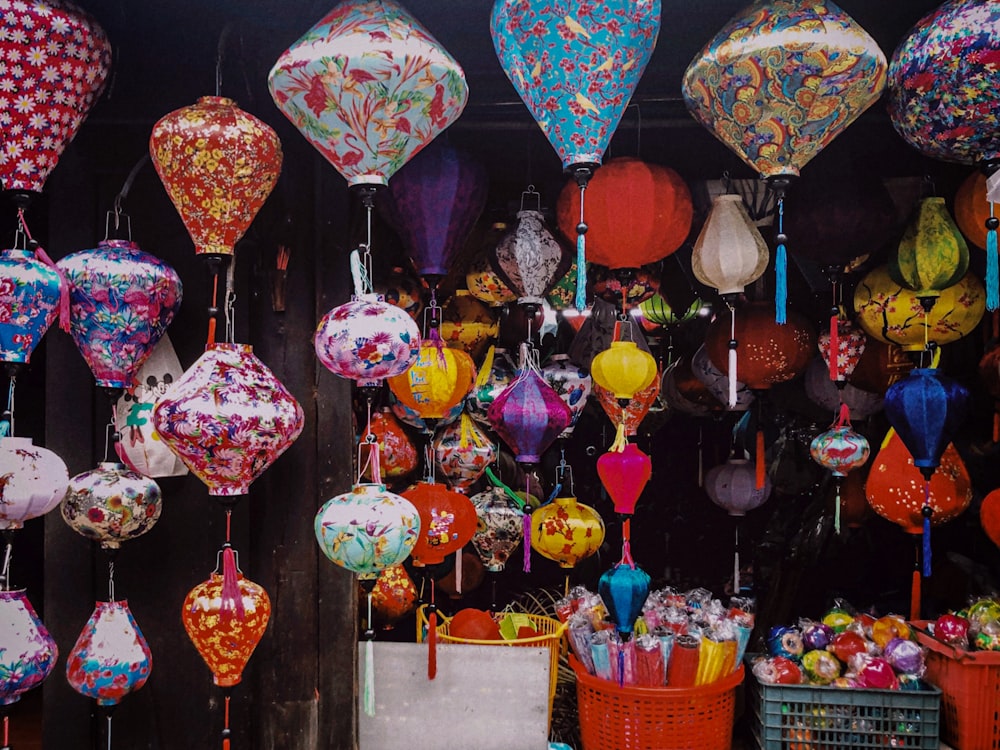 a group of colorful lanterns