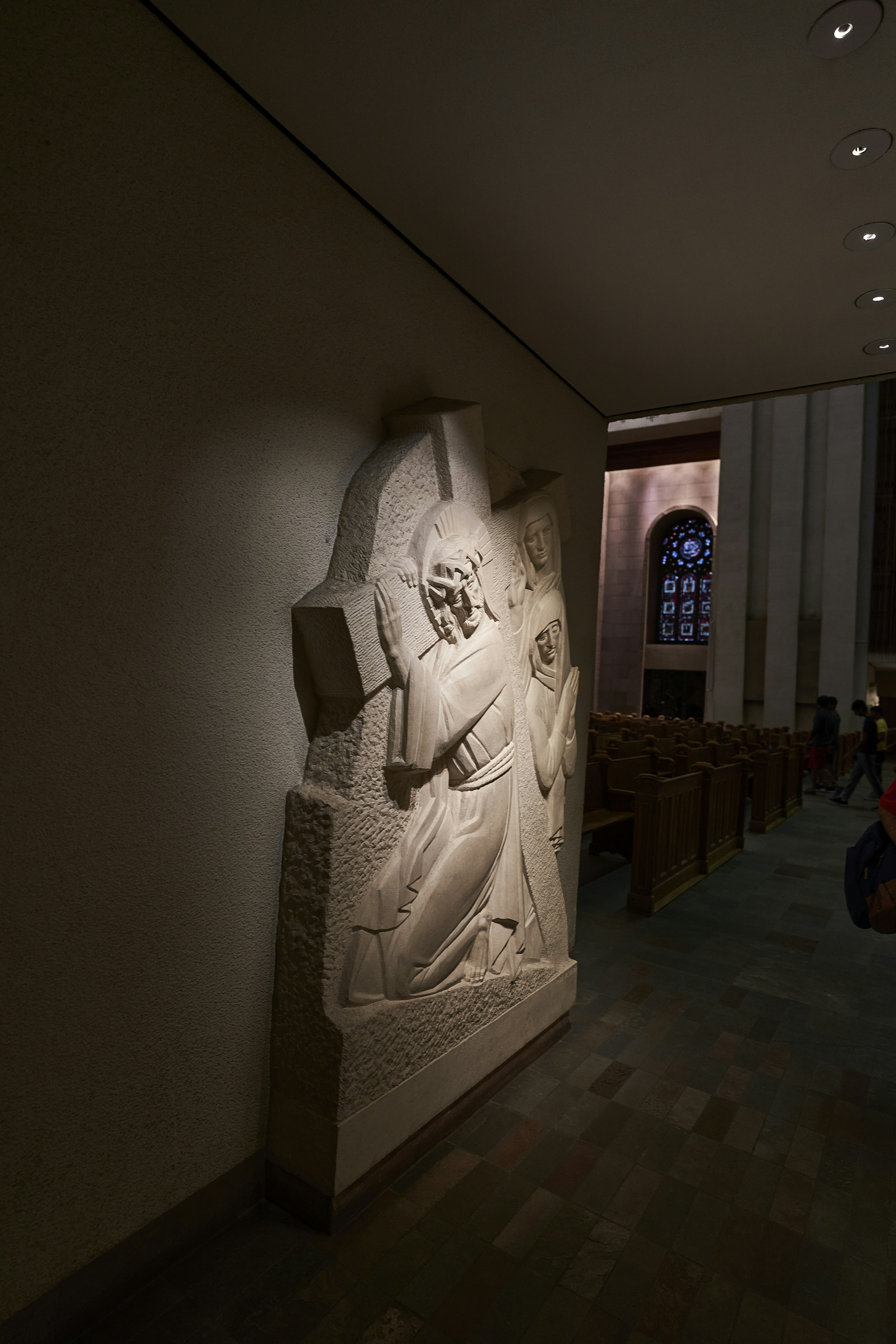 a stone statue in a church