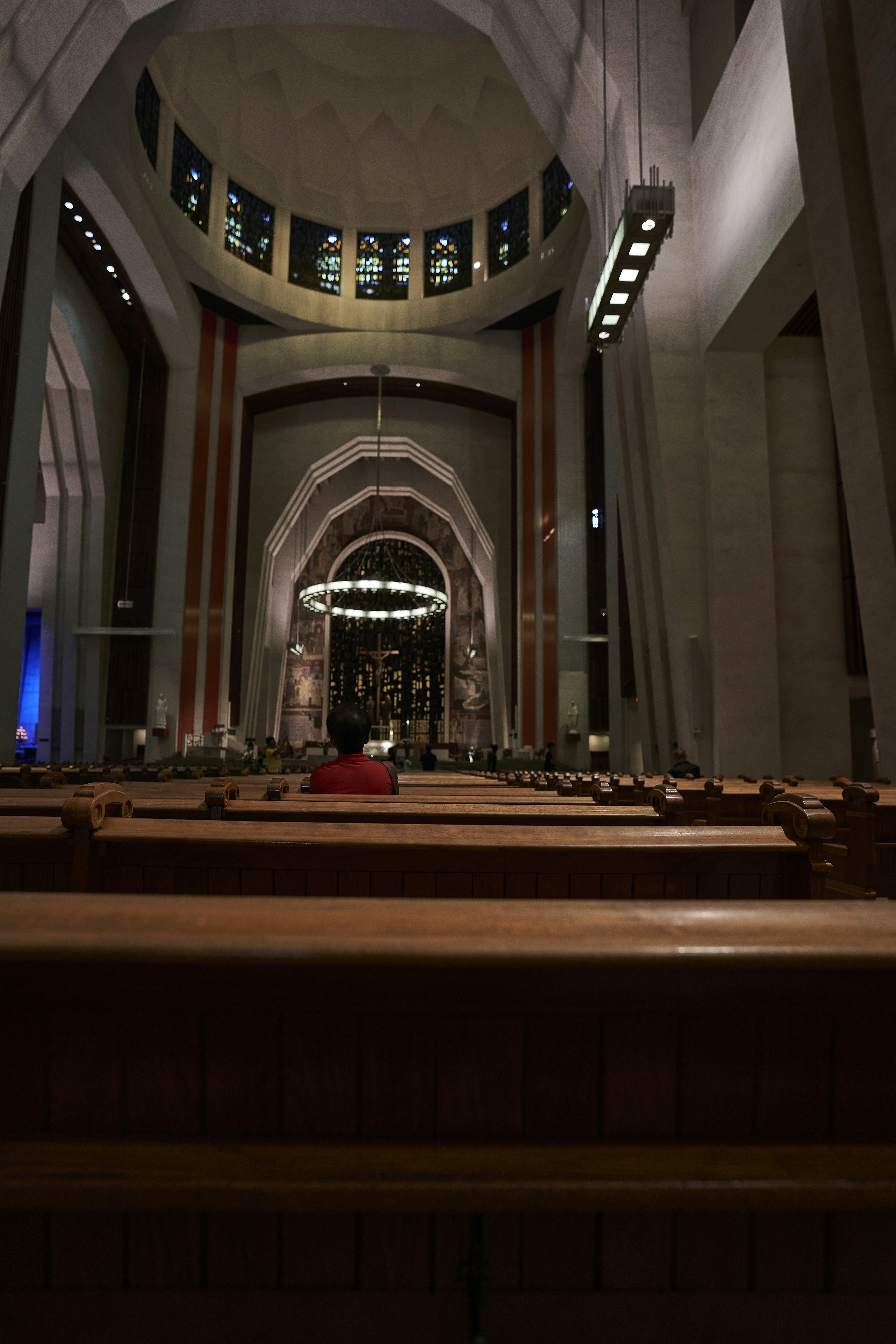 a person sitting in a church