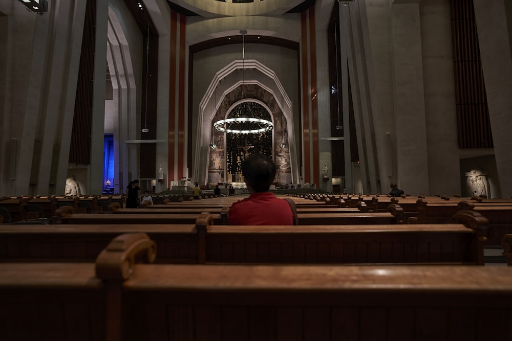 a person sitting in a church