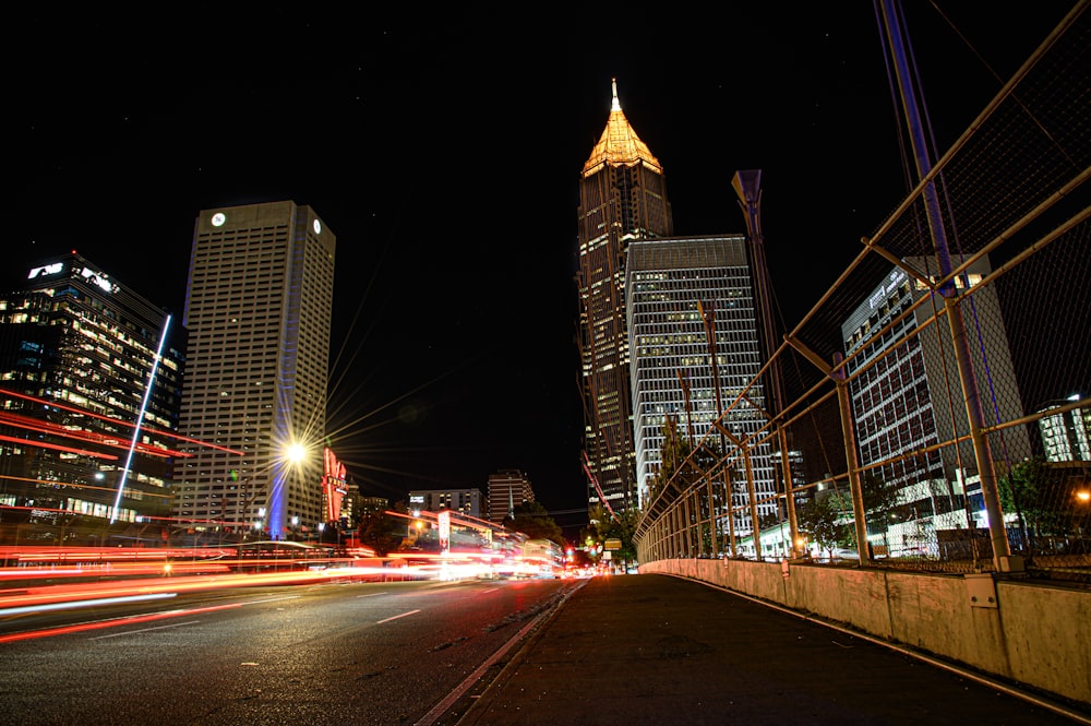 a city street at night