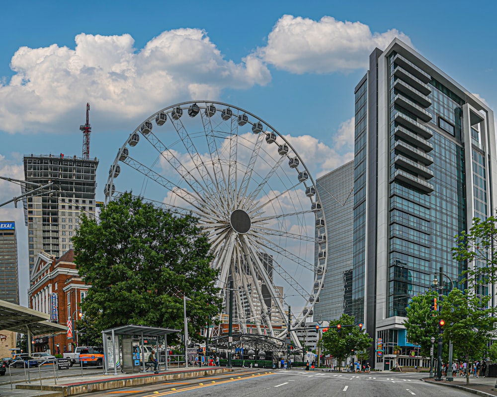 a ferris wheel in a city