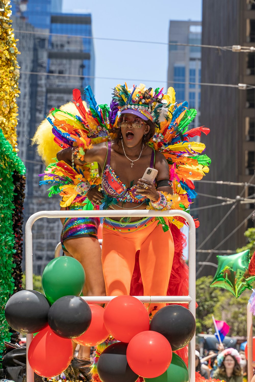 a woman in a colorful garment