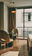 a room with a table and chairs