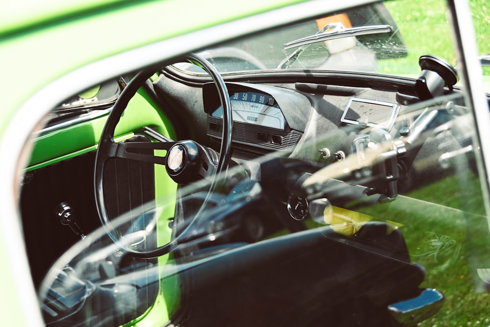 a close up of a car's steering wheel