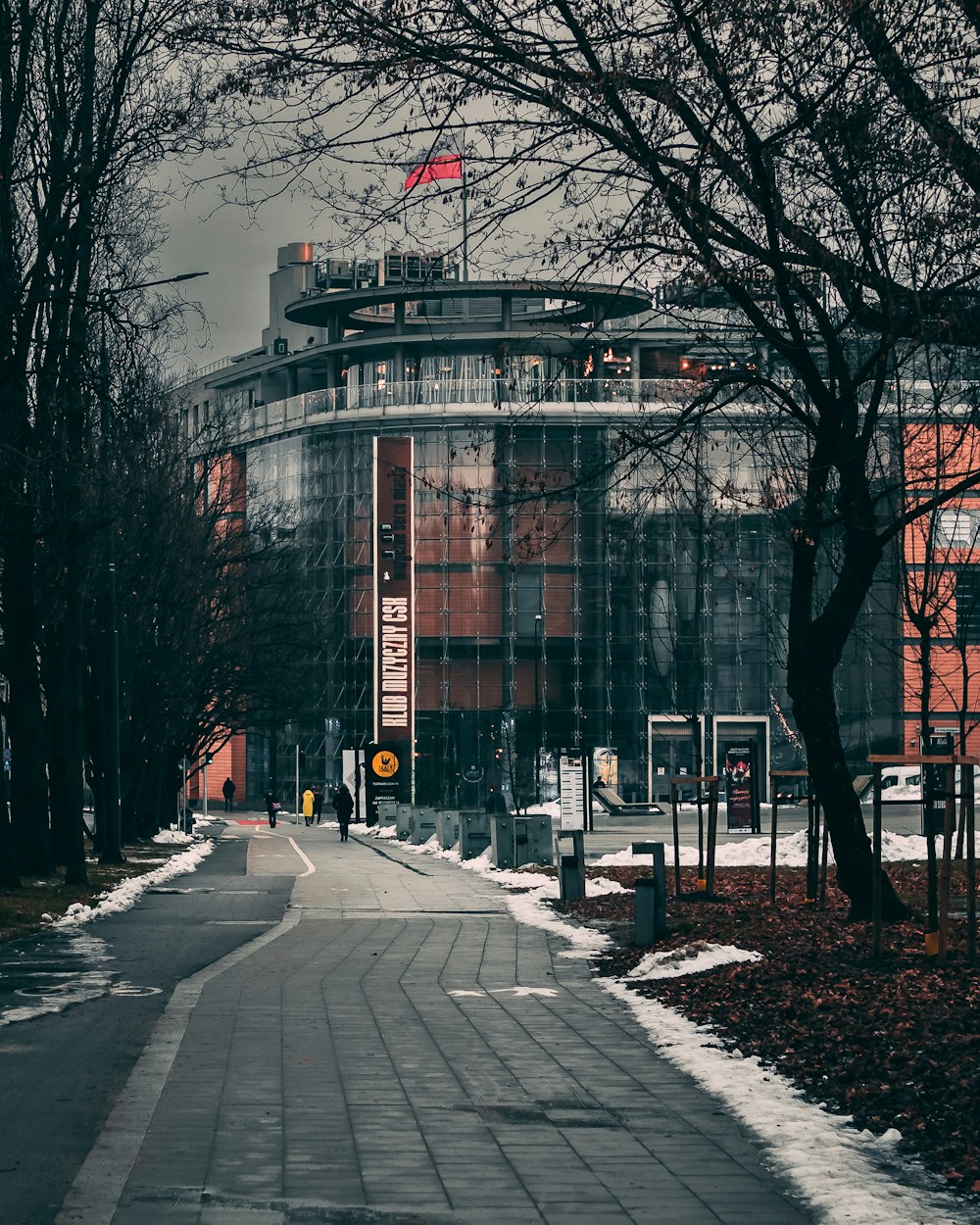 a building with a flag on top