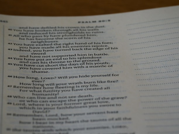 Close-up of an open Bible with highlighted passages symbolizing spiritual awakening.