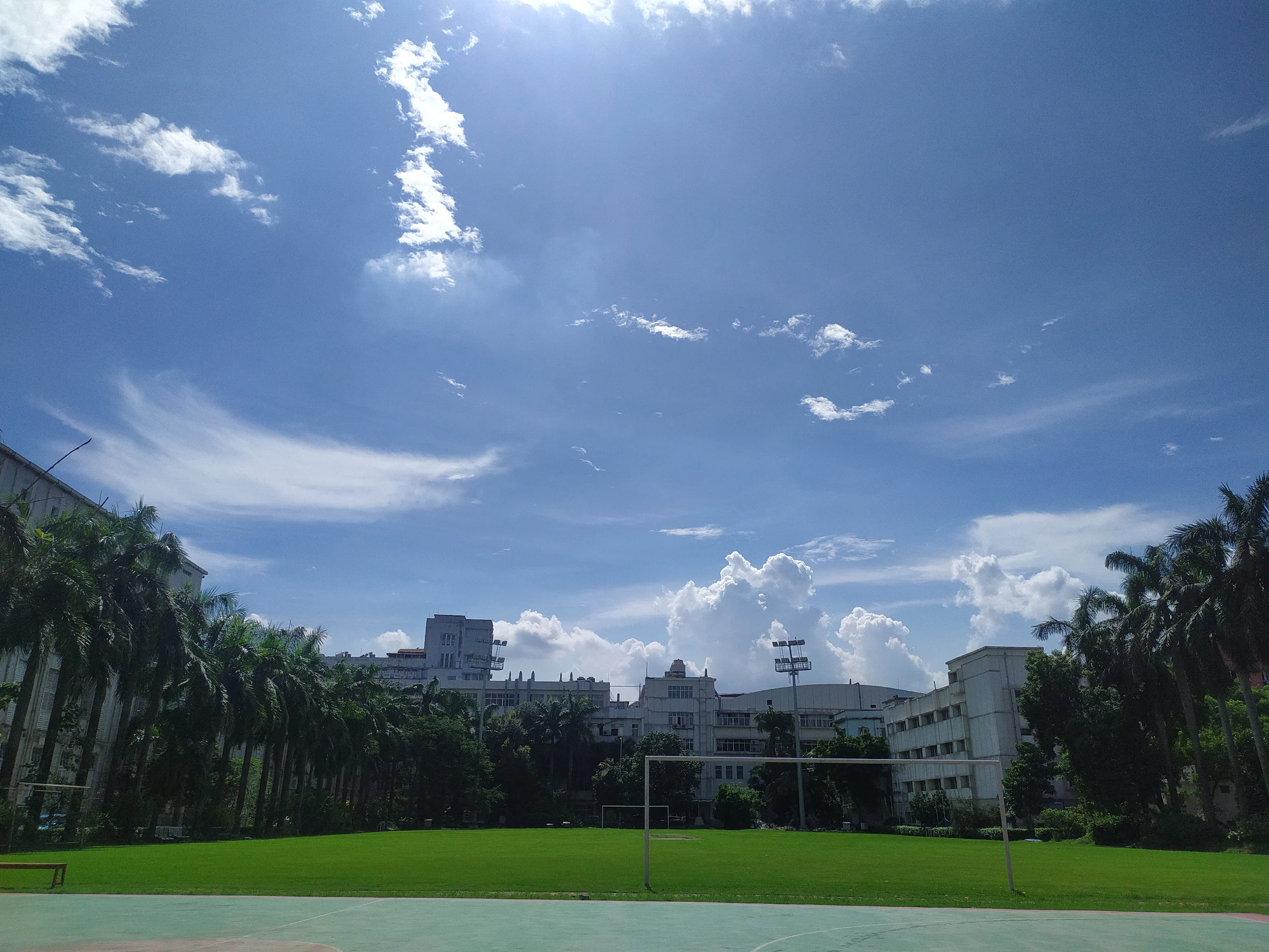 University campus building and green lawn in Kolkata