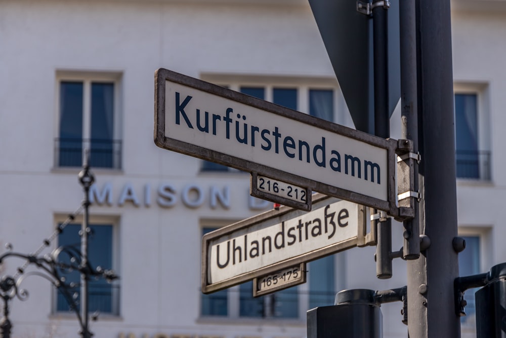 a close up of a street sign hanging from a pole