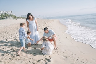 a family on a beach
