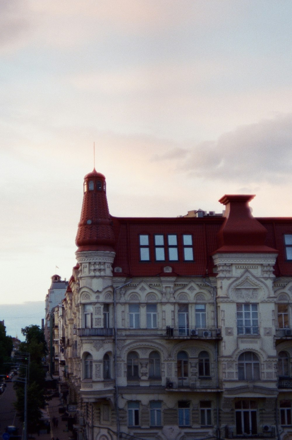 a large building with a red roof