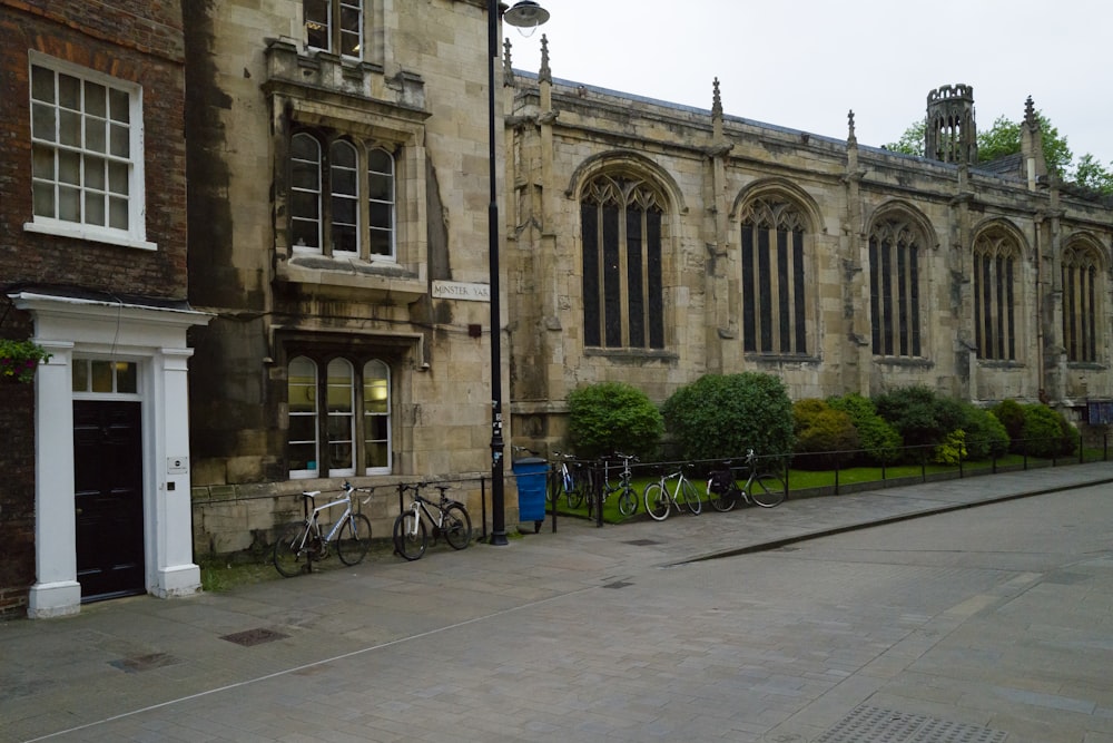 a building with bikes parked in front